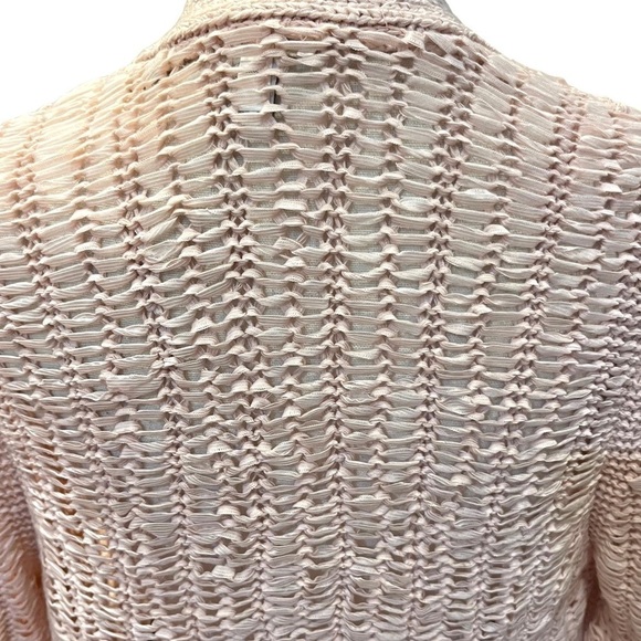 Chico’s Blush Pink Open Front Woven Ribbon Cardigan Sz M - Picture 4 of 9